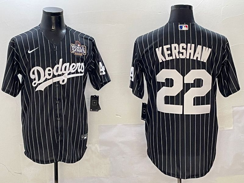 Men Los Angeles Dodgers 22 Kershaw Black Stripe Jointly Name 2025 Nike MLB Jersey style 5